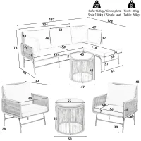 Hand-Woven Garden Lounge Sofa Set with 2 Armchairs, 2 Two-Seater Sofas, 2 Round Tables, Ideal for Patio, Terrace, 187L x 124W x 78H cm, Beige(m-3)