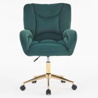 Height-Adjustable Swivel Chair with 360° Revolving Wheels, Gold Legs, Velvet Armchair for Home Office, 64L x 62W x 92.5-99H cm, Green(m-7)