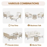 Hand-Woven Garden Lounge Sofa Set with 2 Armchairs, 2 Two-Seater Sofas, 2 Round Tables, Ideal for Patio, Terrace, 187L x 124W x 78H cm, Beige(m-7)