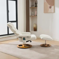Chenille Upholstered Massage Recliner with Ottoman Footstool, 5-Point Massager, Ergonomic Backrest, 88L x 80W x 106H cm, White(m-7)