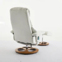 Chenille Upholstered Massage Recliner with Ottoman Footstool, 5-Point Massager, Ergonomic Backrest, 88L x 80W x 106H cm, White(m-13)