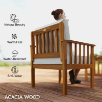 Outsunny Four-Piece Acacia Wood Garden Sofa Set - Teak/Cream(m-5)
