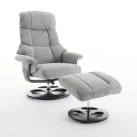 Chenille Upholstered Massage Recliner with Ottoman Footstool, 5-Point Massager, Ergonomic Backrest, 88L x 80W x 106H cm, Grey(m-2)