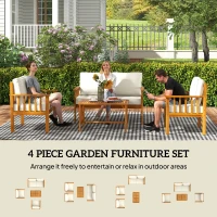 Outsunny Four-Piece Acacia Wood Garden Sofa Set - Teak/Cream(m-4)