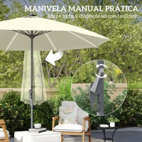 Outsunny Chapéu de Sol de Jardim com Luzes LED Ø300x256 cm Manivela  Proteção UV50+ e Mastro de Alumínio Creme(m-7)