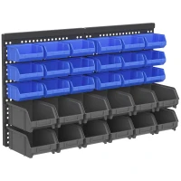 DURHAND Estantería de Pared para Herramientas de 33 Piezas 63x18x37,5 cm con 30 Cajas Desmontable y 2 Paneles Azul y Gris(m-1)