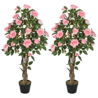 HOMCOM Set of Two Faux Rose Plants, with Pots(m-1)