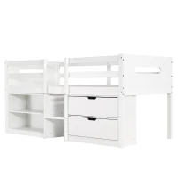 3ft Storage Bed with 2 Drawers and Compartments, Pine and Particle Board, for Children's Room - White(m-13)