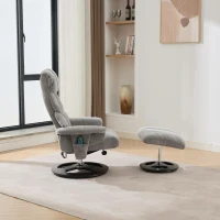 Chenille Upholstered Massage Recliner with Ottoman Footstool, 5-Point Massager, Ergonomic Backrest, 88L x 80W x 106H cm, Grey(m-6)