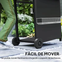 Outsunny Barbacoa de Gas con 3 Quemadores Parrilla para 5-9 Personas Quemador Lateral Termómetro y Ruedas 123x57x98 cm Negro(m-8)