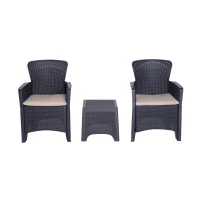 Outsunny 3 PCS Rattan Effect Garden Bistro Set  2 Chairs & Coffee Table Set with Cushion Patio Lawn Balcony Furniture - Dark Brown(m-11)