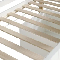 Children's Wooden Storage Bed with Safety Guardrail, Roof Design and Two Wheeled Storage Boxes, 196L x 98W x 158.5H cm, White+Natural(m-9)