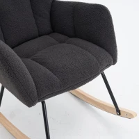 Ergonomic Teddy Fabric Rocking Chair with Tufted Seat, Headrest and Backrest, Painted Metal Base, 102L x 70W x 105H cm, Dark Grey(m-8)