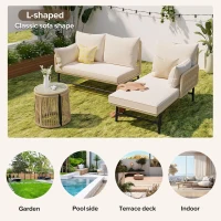 Hand-Woven Garden Lounge Sofa Set with 2 Armchairs, 2 Two-Seater Sofas, 2 Round Tables, Ideal for Patio, Terrace, 187L x 124W x 78H cm, Beige(m-4)