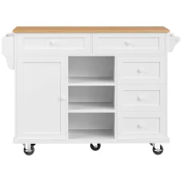 Dining Trolley with Drawer-Storage Cabinet, Mobile and Fixed Dual-Use Design, Versatile Food Cart for Kitchens, 134L x 46W x 92H cm, White(m-14)