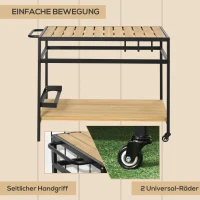 Outsunny Servierwagen im Industrie-Design, wetterbeständig, 3 Haken, 1 Regal,107 cm x 65 cm x 80 cm, Schwarz +Natur(m-5)