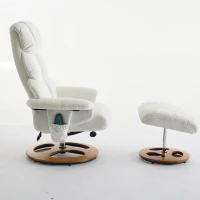 Chenille Upholstered Massage Recliner with Ottoman Footstool, 5-Point Massager, Ergonomic Backrest, 88L x 80W x 106H cm, White(m-12)
