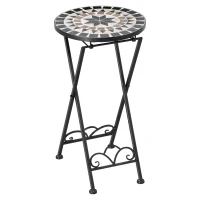 Outsunny Pflanzenständer Ø36 x 67 cm Blumenständer Pflanzenhalter klappbar rund für Balkon Steinmosaik Garten Indoor Outdoor mehrfarbrig(m-12)