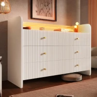 Fluted 6-Drawer Sideboard with RGB LED Lighting, Modern Storage Cabinet for Living Room, Bedroom, Dining Room, Office, 120L x 40W x 75H cm, White(m-1)
