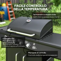 Outsunny Barbecue a Gas con Fornello Laterale, Tavolino e Armadietto, in Acciaio e PP, 129.5x56x110 cm, Nero(m-5)