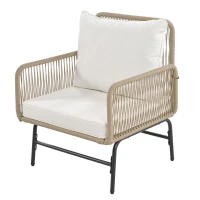 Hand-Woven Garden Lounge Sofa Set with 2 Armchairs, 2 Two-Seater Sofas, 2 Round Tables, Ideal for Patio, Terrace, 187L x 124W x 78H cm, Beige(m-10)