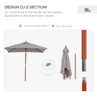 Outsunny Umbrela de Gradina Reglabila Design Modern di Lemn 2x1.5m, Gri(m-7)