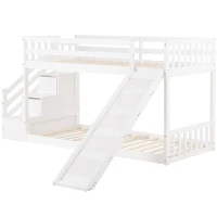 Bunk Bed with Stairs and Slide, Solid Pine Wood Frame, Children's Bed with Storage Drawers, Modern and Sturdy Design, 233L x 223W x 125H cm, White(m-12)