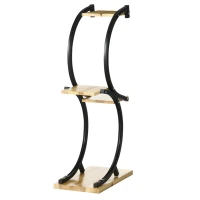 Outsunny Pflanzenständer mit 4 Regalen, Massivholz, wetterbeständig, 46 cm x 25 cm x 91 cm, Schwarz + Natur(m-10)