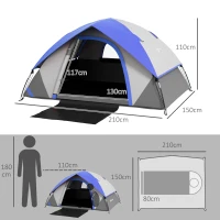 Outsunny Two Man Single Room Dome Tent, with Accessories - Dark Blue/Grey(m-3)