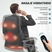 HOMCOM Silla de Oficina con Masaje Calor Lumbar Altura Ajustable e Inclinación Tapizada en Cuero Sintético 66x72x113-121cm Gris(m-4)