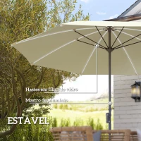 Outsunny Chapéu de Sol de Jardim com Luzes LED Ø300x256 cm Manivela  Proteção UV50+ e Mastro de Alumínio Creme(m-6)