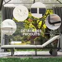 Outsunny Bain de soleil chaise longue avec coussin en résine tressée inclinable avec roulettes, 198 x 65 x 85 cm, crème(m-7)