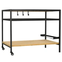 Outsunny Servierwagen im Industrie-Design, wetterbeständig, 3 Haken, 1 Regal,107 cm x 65 cm x 80 cm, Schwarz +Natur(m-12)