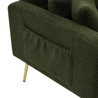 Convertible Sofa Bed with Adjustable Backrest, Gold Legs, Side Pockets, Sherpa Fabric Loveseat for Living Room, 176L x 64W x 75H cm, Green(m-13)