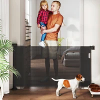 PawHut Barrera de Seguridad para Perros Retráctil con Interruptor de Cierre para Puertas Escaleras Pasillos 142x10x87 cm Negro(m-2)