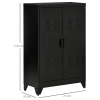 HOMCOM Armario Metálico con Doble Puerta y 2 Baldas Ajustables Mueble Multiusos para Oficina Salón Dormitorio 75x33x110cm Negro(m-3)
