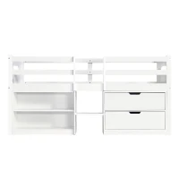 3ft Storage Bed with 2 Drawers and Compartments, Pine and Particle Board, for Children's Room - White(m-2)