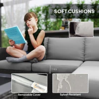 Outsunny Five Piece Rattan Garden Furniture Set with Gas Fire Pit Table and Footstool - Grey(m-8)