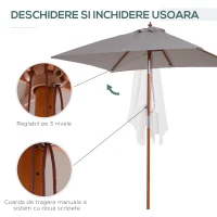 Outsunny Umbrela de Gradina Reglabila Design Modern di Lemn 2x1.5m, Gri(m-6)