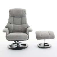 Chenille Upholstered Massage Recliner with Ottoman Footstool, 5-Point Massager, Ergonomic Backrest, 88L x 80W x 106H cm, Grey(m-10)