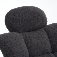 Ergonomic Teddy Fabric Rocking Chair with Tufted Seat, Headrest and Backrest, Painted Metal Base, 102L x 70W x 105H cm, Dark Grey(m-7)