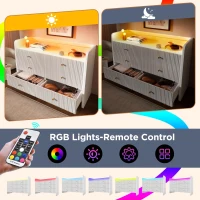 Fluted 6-Drawer Sideboard with RGB LED Lighting, Modern Storage Cabinet for Living Room, Bedroom, Dining Room, Office, 120L x 40W x 75H cm, White(m-6)