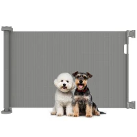 PawHut Barrera de Seguridad para Perros Retráctil con Interruptor de Cierre para Puertas Escaleras Pasillos 142x10x87 cm Gris(m-10)