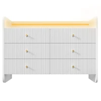 Fluted 6-Drawer Sideboard with RGB LED Lighting, Modern Storage Cabinet for Living Room, Bedroom, Dining Room, Office, 120L x 40W x 75H cm, White(m-2)