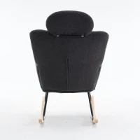 Ergonomic Teddy Fabric Rocking Chair with Tufted Seat, Headrest and Backrest, Painted Metal Base, 102L x 70W x 105H cm, Dark Grey(m-13)