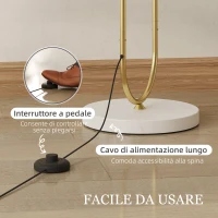 HOMCOM Lampada da Terra Moderna con Paralume in Tessuto, Doppio Tubo Metallico e Interruttore a Pedale, Oro(m-6)