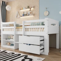 3ft Storage Bed with 2 Drawers and Compartments, Pine and Particle Board, for Children's Room - White(m-6)