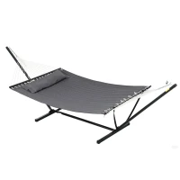 Outsunny Hamac de Grădină Portabil cu Structură, Pernă Integrată și Corzi de Siguranță, 368x93x110 cm, Gri Închis(m-1)