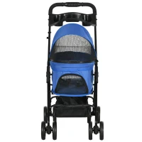 PawHut Hundebuggy Hundewagen bis 4 kg Klappbar Netzfenster Bodenkorb Becherhalter abnehmbares Dach blau 67 x 45 x 96 cm(m-12)