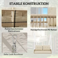 Outsunny Hollywoodschaukel 2-Sitzer Rattan Gartenschaukel mit Kissen Ketten bis 240 kg 115 x 66 x 44 cm Beige(m-6)